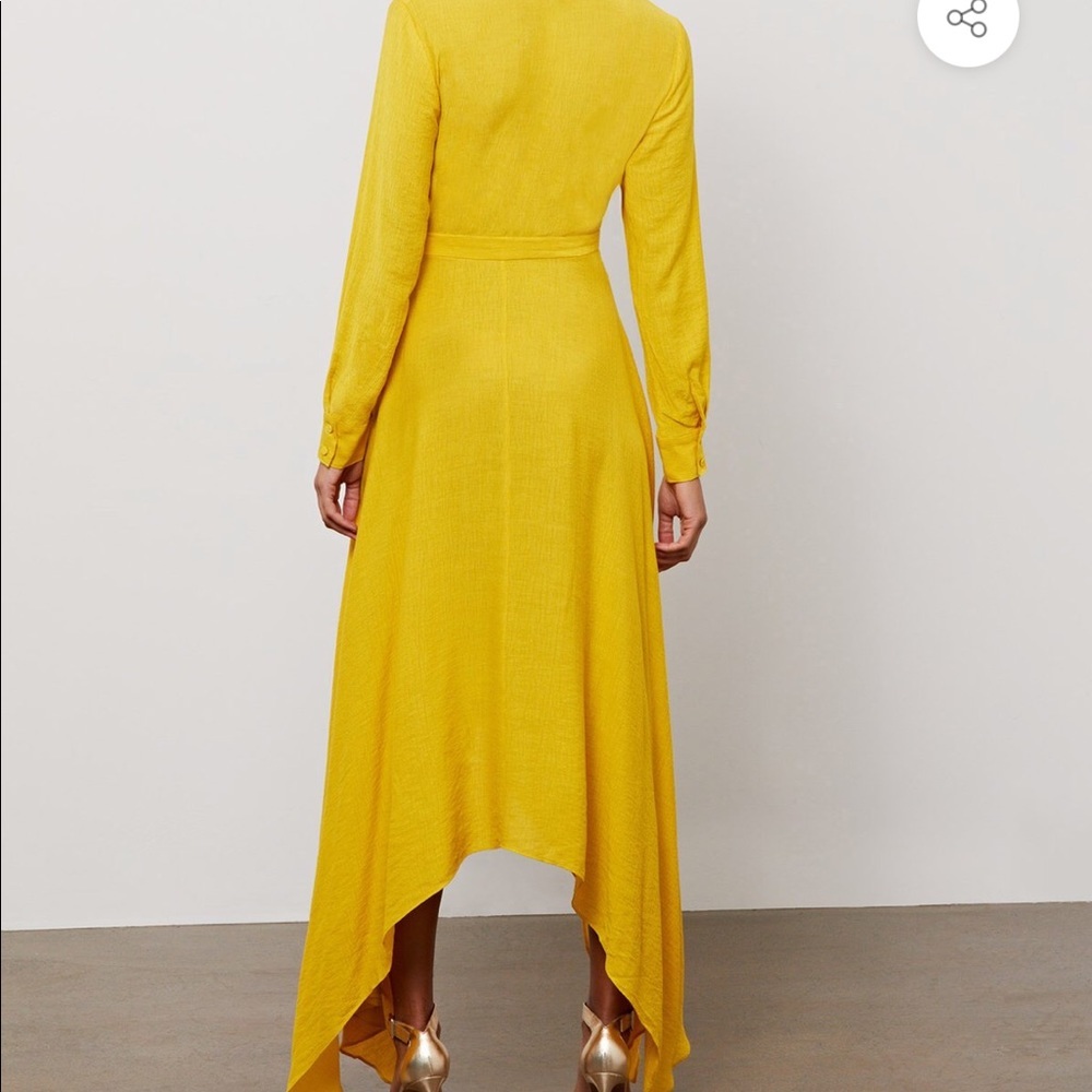 BCBGMAXAZRIA Marigold Yellow Wrap Midi Dress size large - Picture 2 of 8